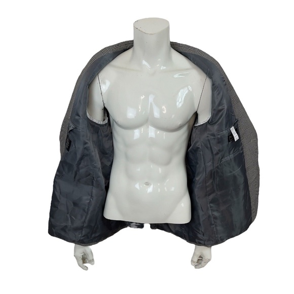 Andrew Fezza Mens 46R Gray Tartan Plaid Sport-Coat Blazer Jacket - Picture 8 of 12